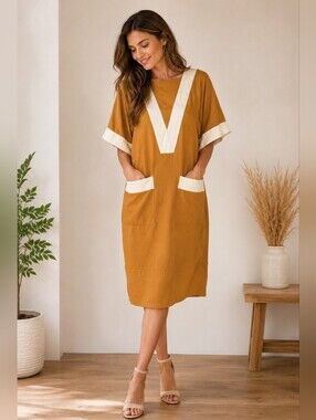 Vintage Diane von Furstenberg Gold & Cream Silk Midi Dress | Made in Korea |